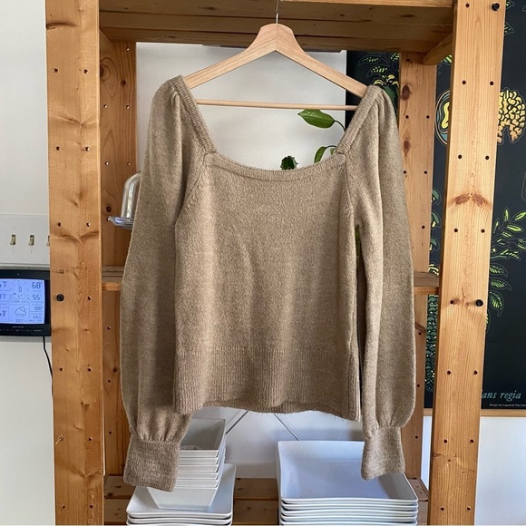 Anthropologie Tan Puff Sleeve Sweater - Picture 5 of 16